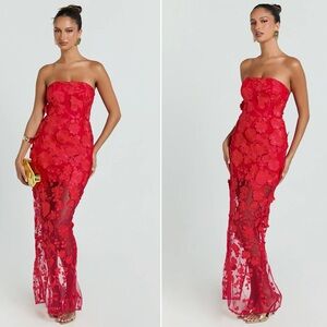 Showpo Sienna Maxi Dress - 3D Floral Strapless Column Dress